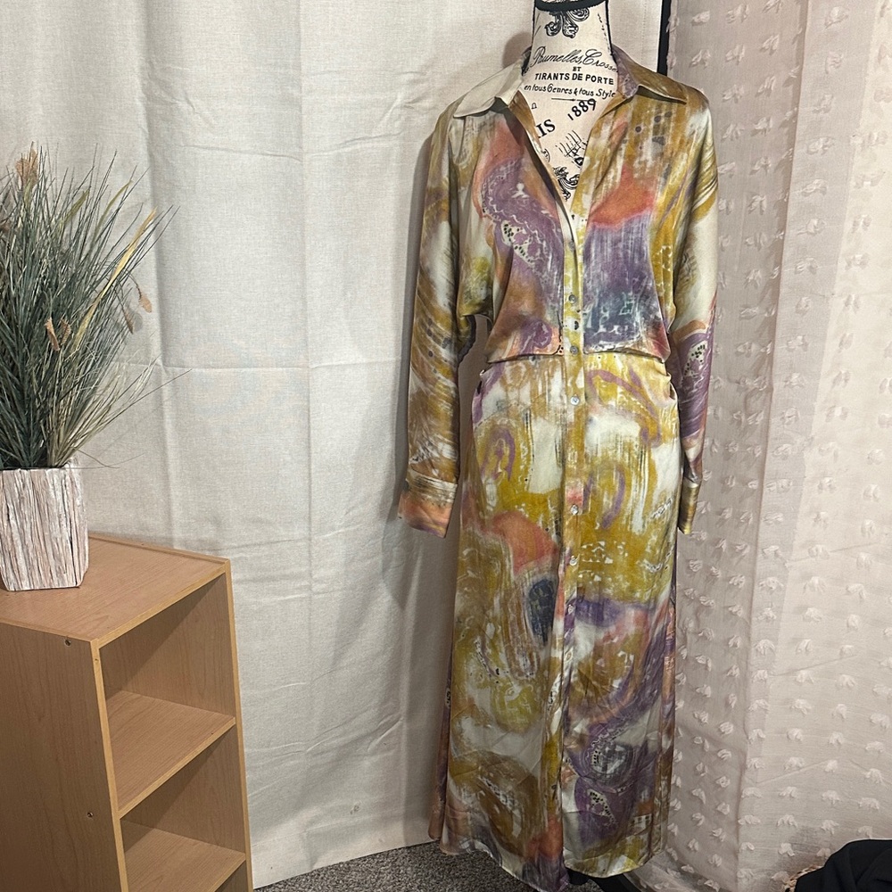 Zara Multicolor Swirl Button-Front Maxi Dress